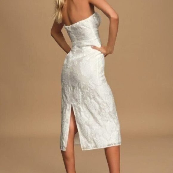 NWT Lulu's White Floral Print Strapless Midi Dress Size Small - Picture 2 of 7